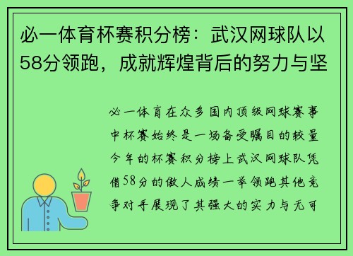 必一体育杯赛积分榜：武汉网球队以58分领跑，成就辉煌背后的努力与坚持